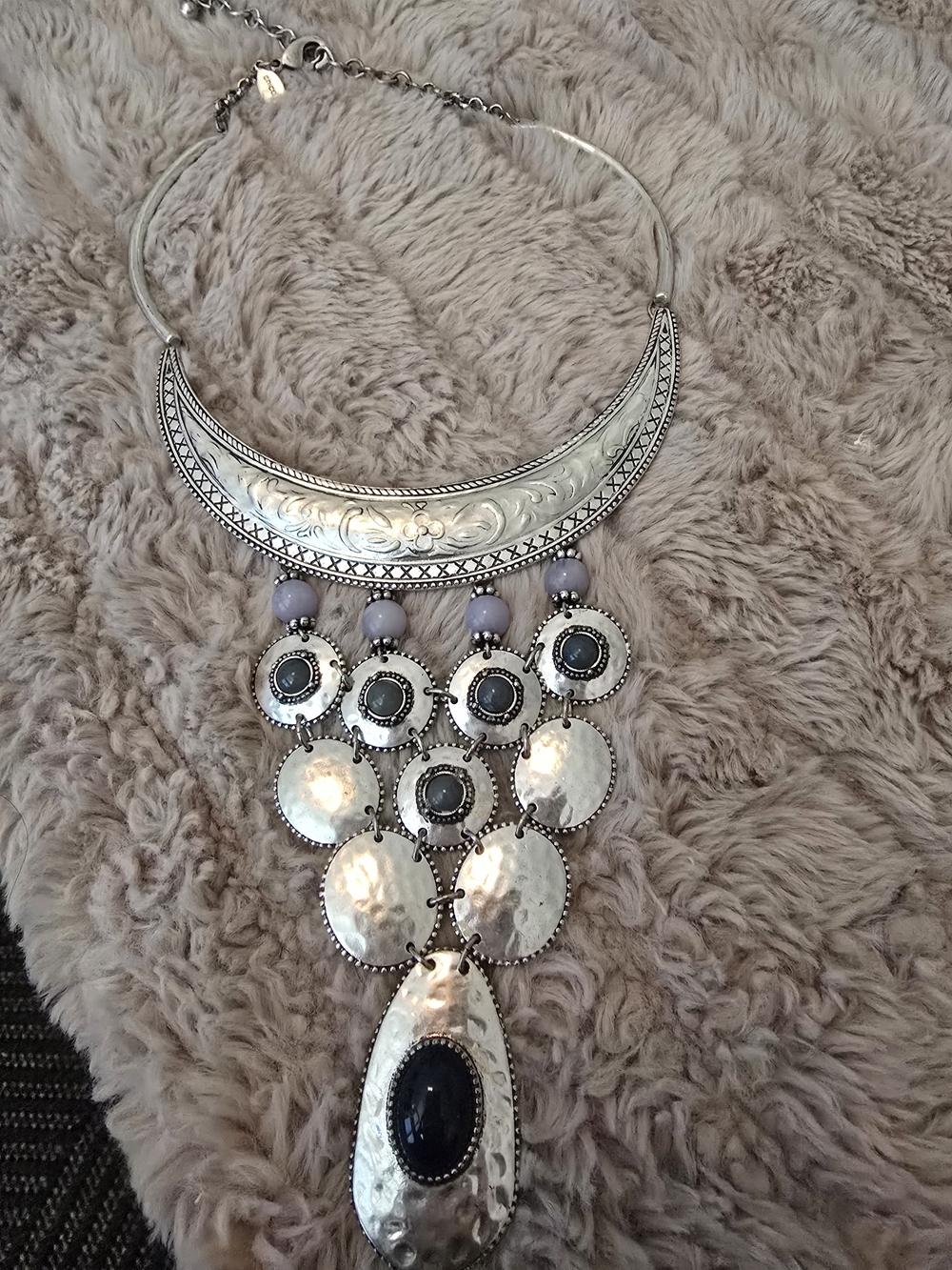 Chico's Silver-Tone Bib Necklace with Black Accents